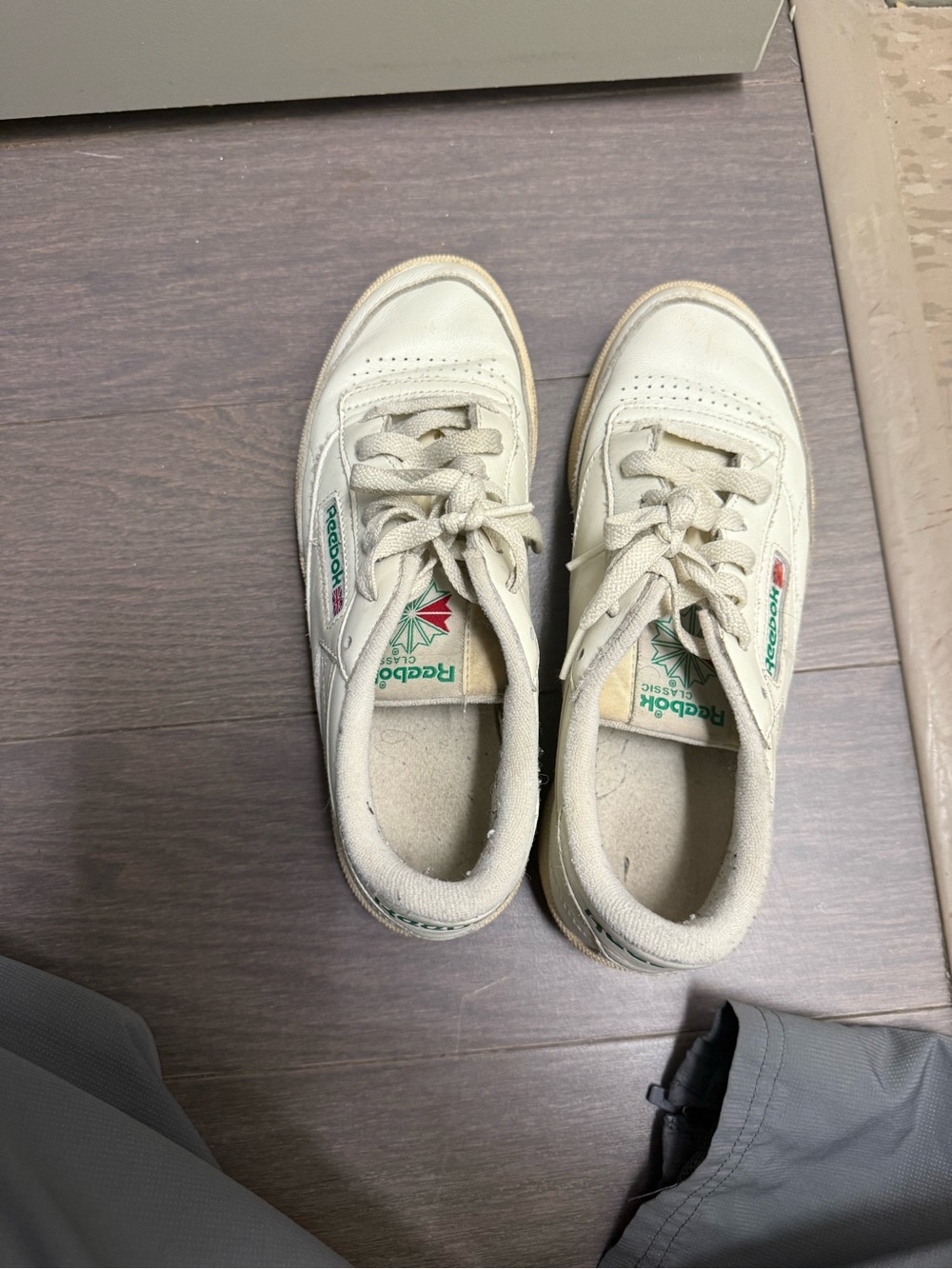 Reebok Kids Leather Sneakers in Cream with Green Accents